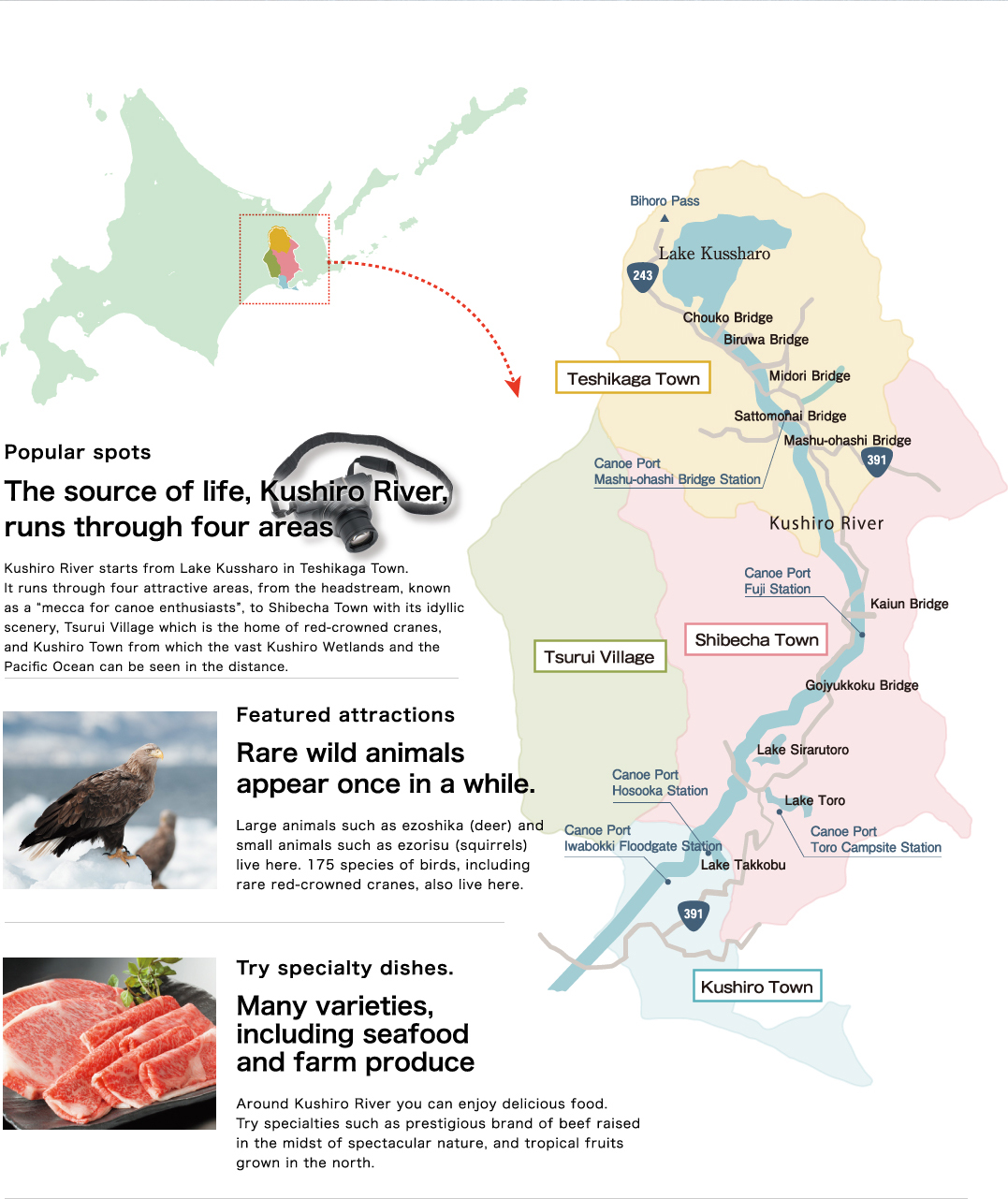 The source of life, Kushiro River, runs through four areas